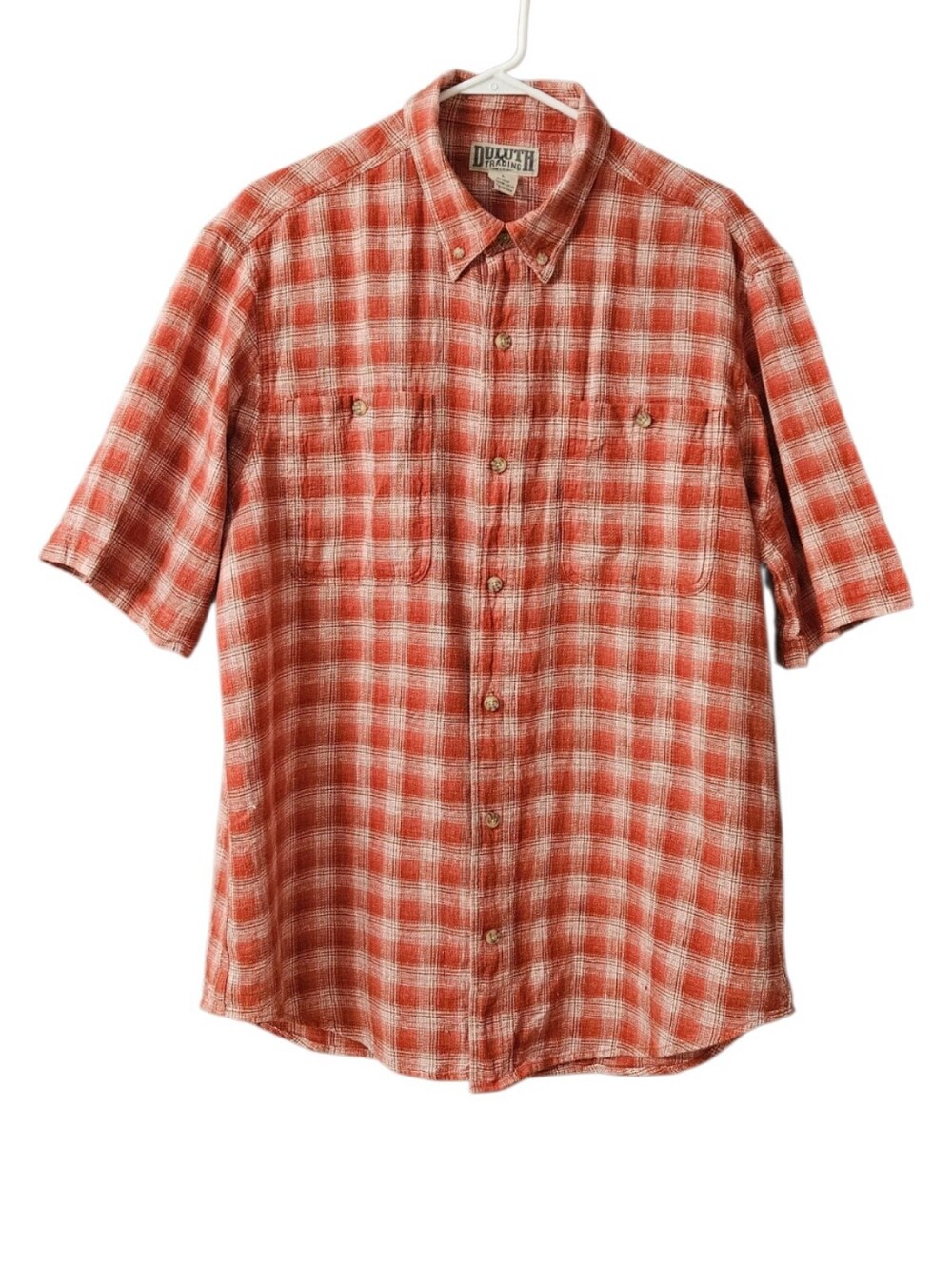 Duluth Trading Co Hemp Blend Short Sleeve Button Down Shirt Men's L Plaid